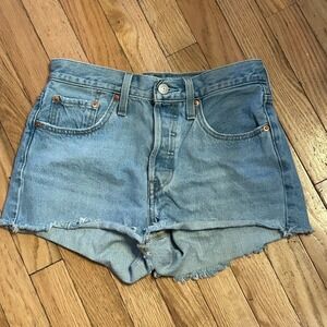 Levi's 501 Light‎ Wash High Waisted Button Fly Denim Jean Shorts Size 26